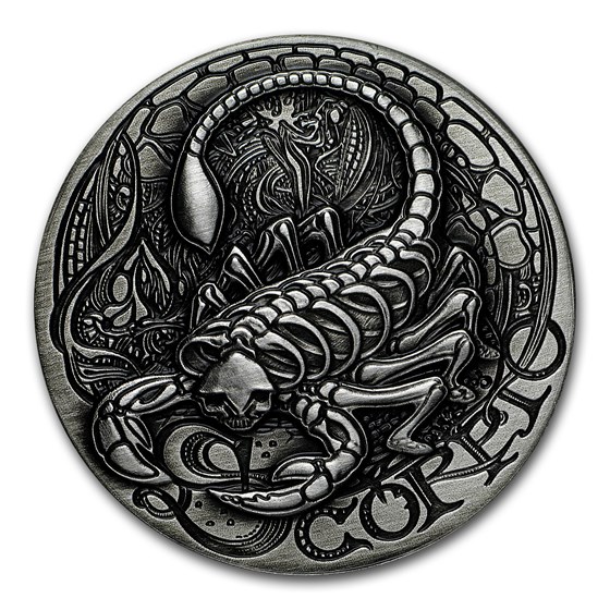 1 oz Silver Antique Round - Zodiac Skull Series (Scorpio) 1 oz Silver Antique Round - Zodiac Skull Series (Scorpio)